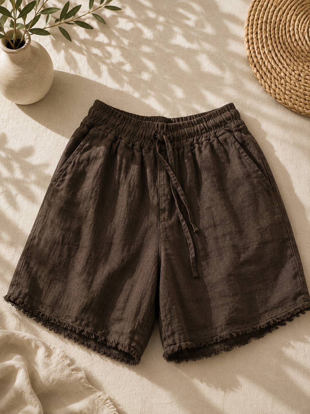 Shorts lino sfrangiato