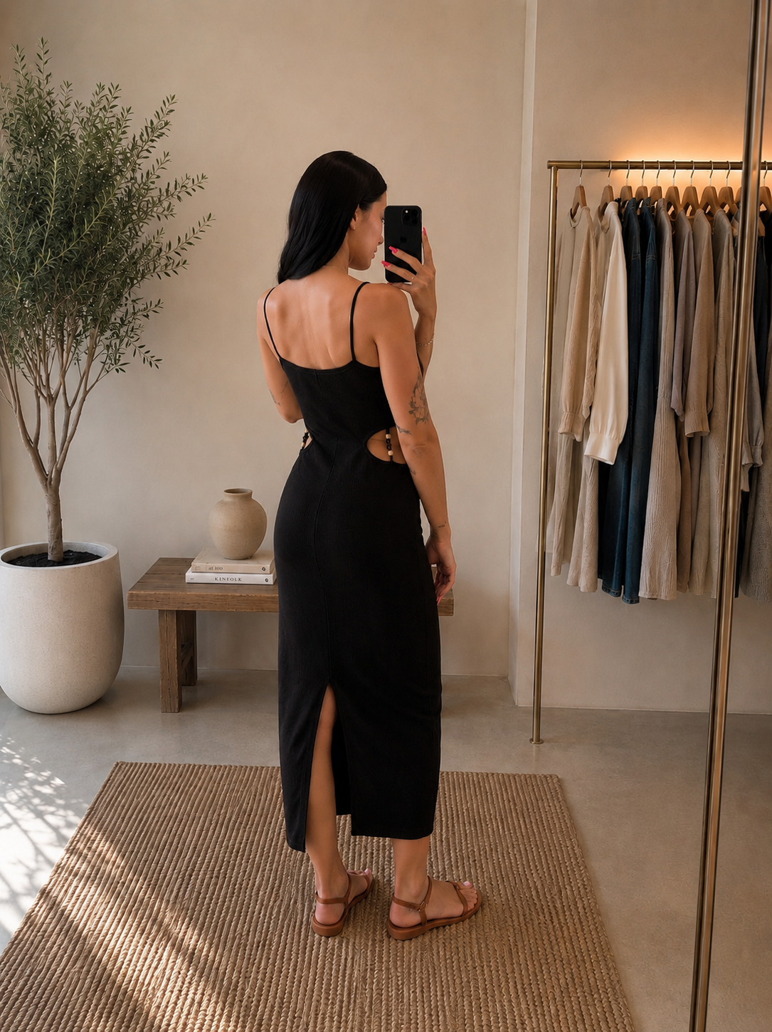 Abito Midi a coste con cut-out laterale chocolate