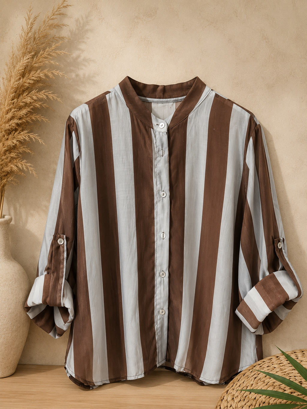 Camicia a righe marrone