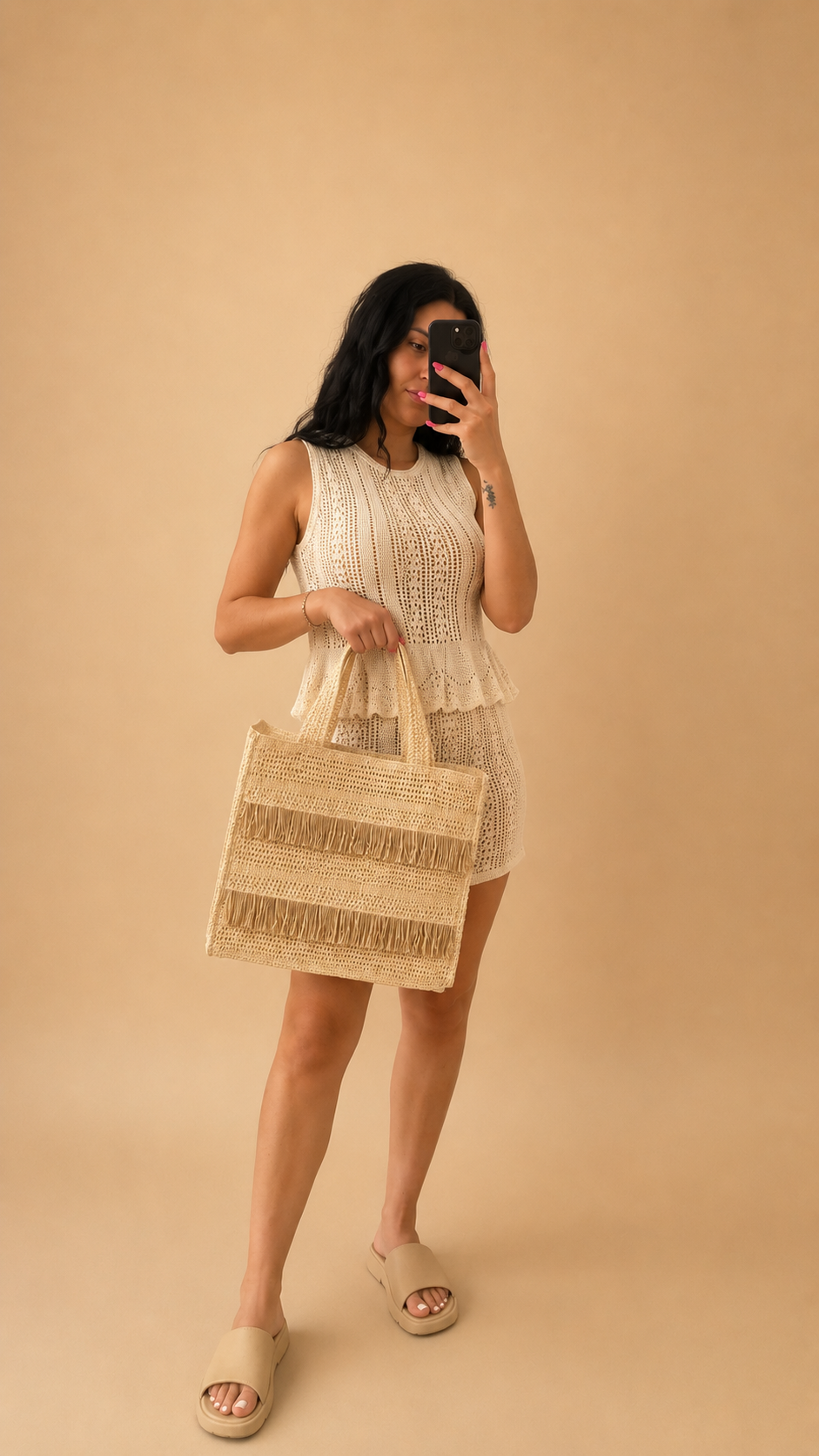 Borsa in paglia con frange