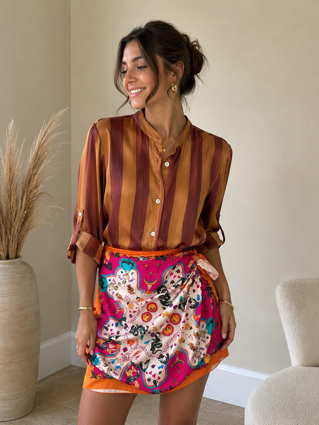 Gonna pareo con nodo laterale arancione