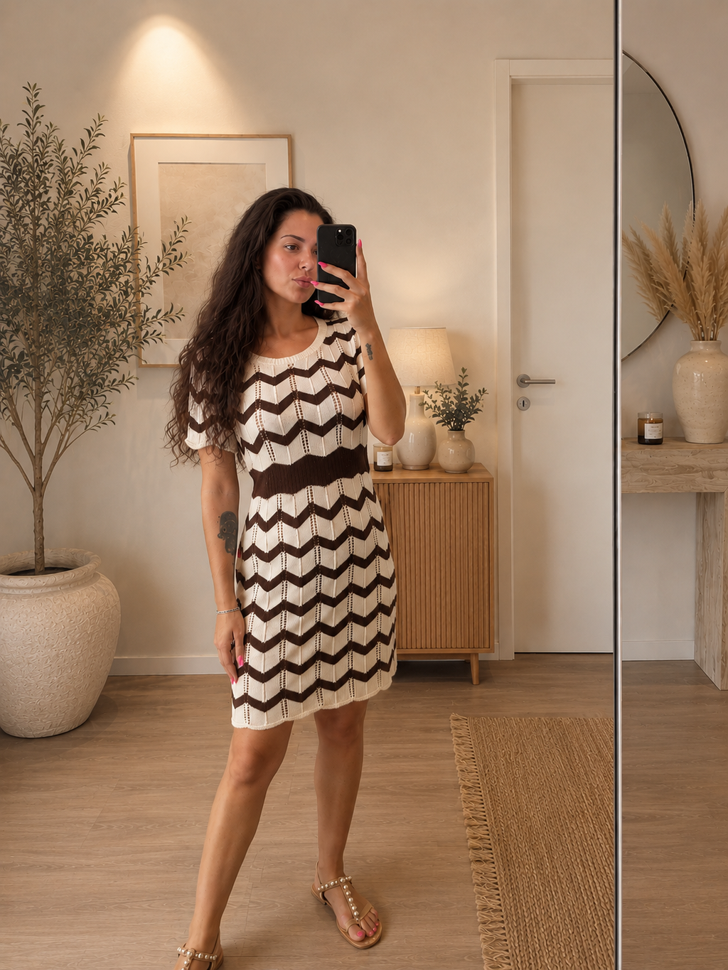 Abito zig zag marrone
