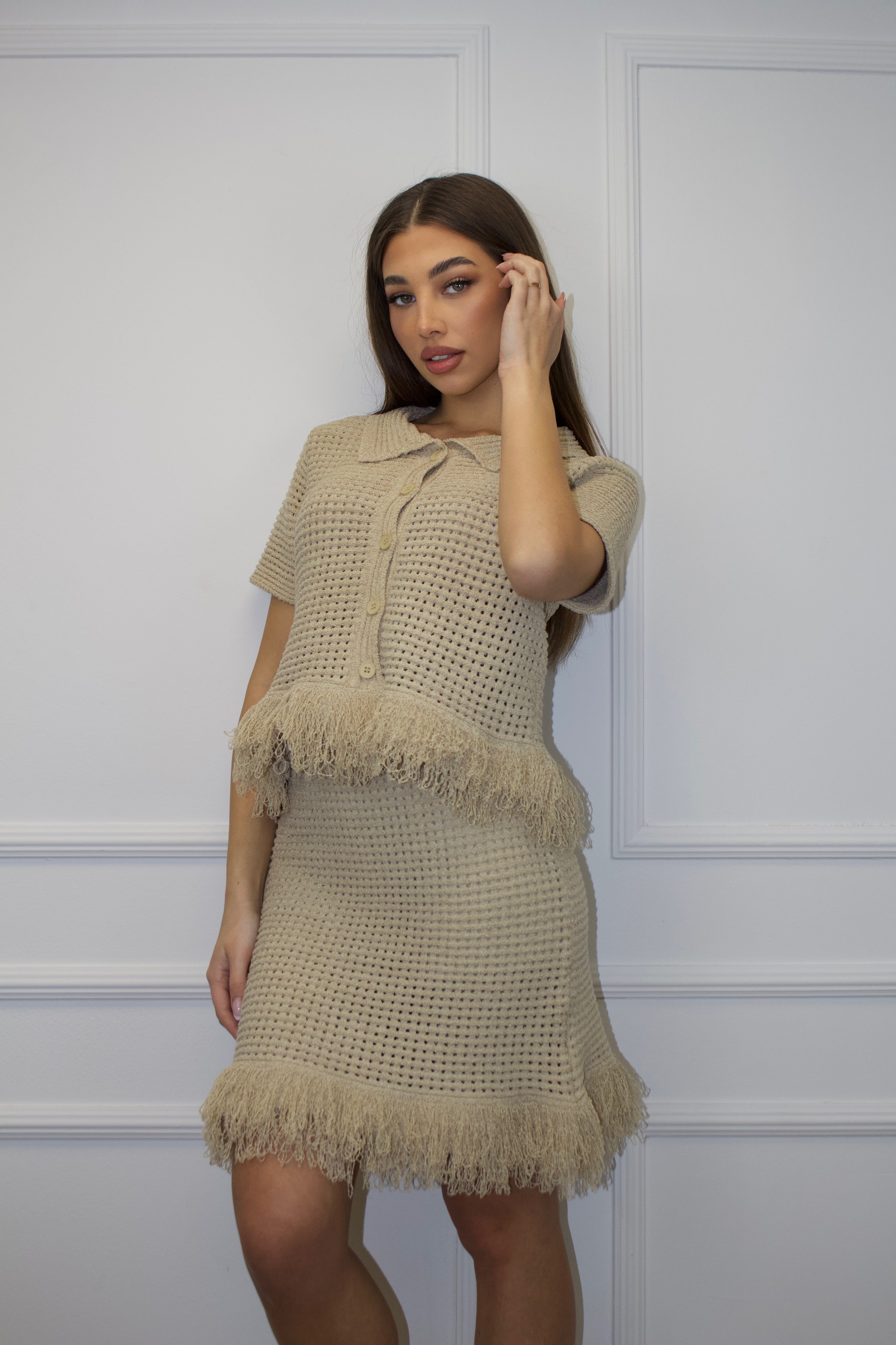 Coordinato Crochet Beige con frange