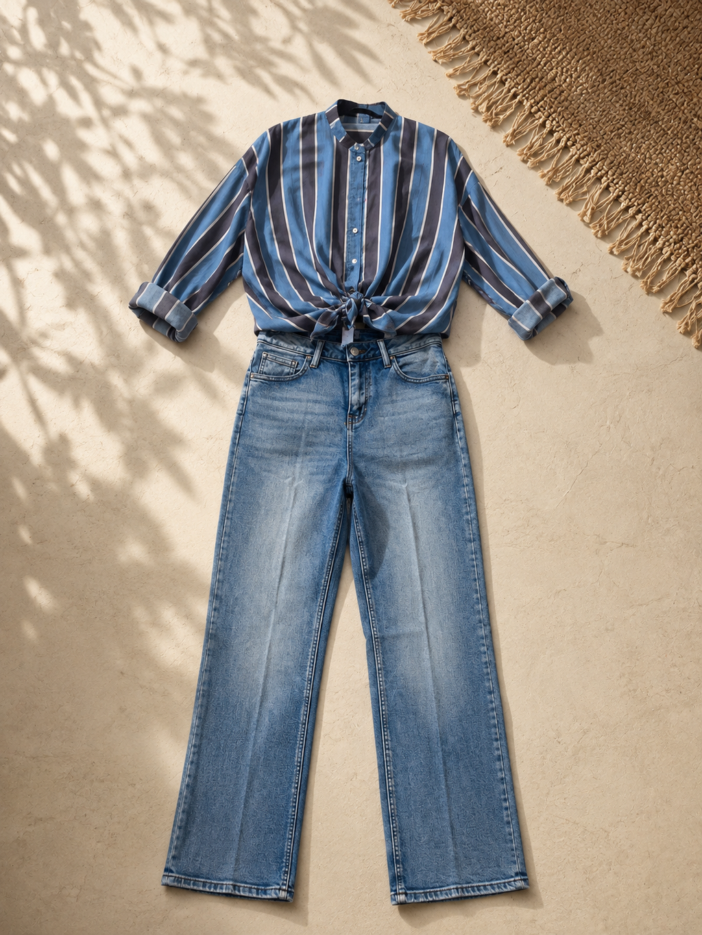 Camicia righe marrone panna celeste