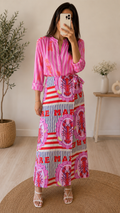 Camicia a righe con stampa rosa