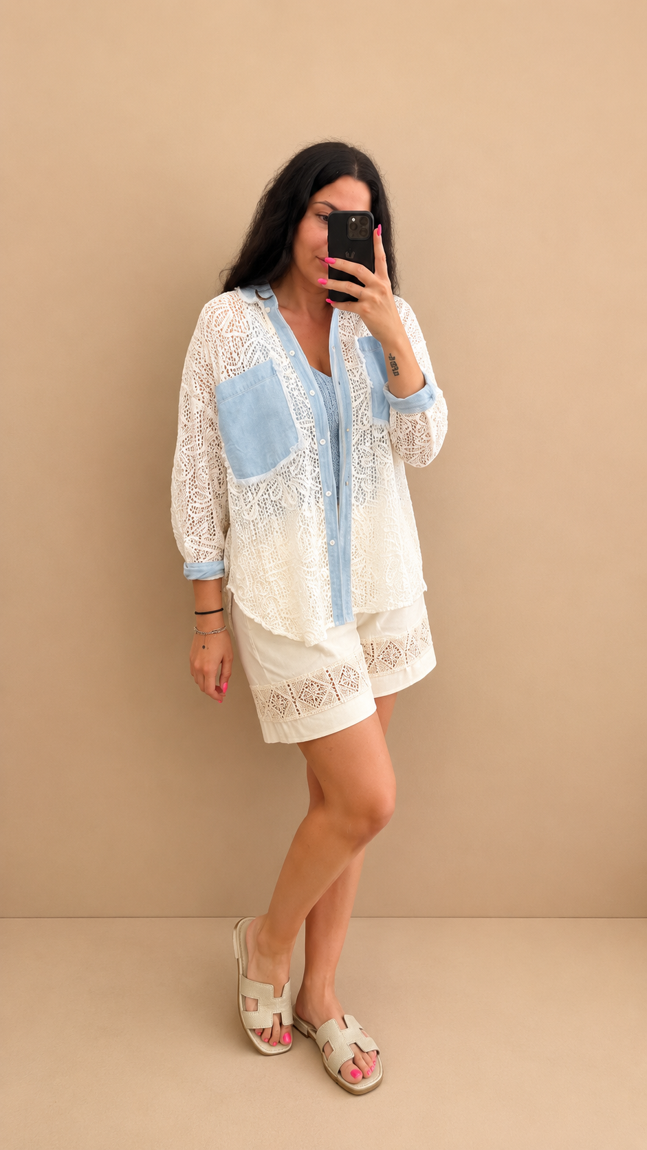 Camicia in pizzo con tasche
