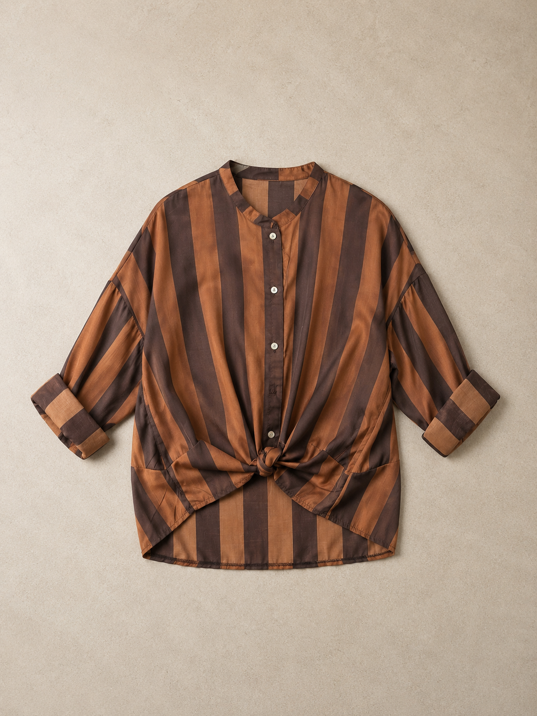 Camicia a righe con nodino marrone  e ruggine