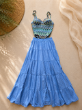 Gonna a balze in cotone celeste