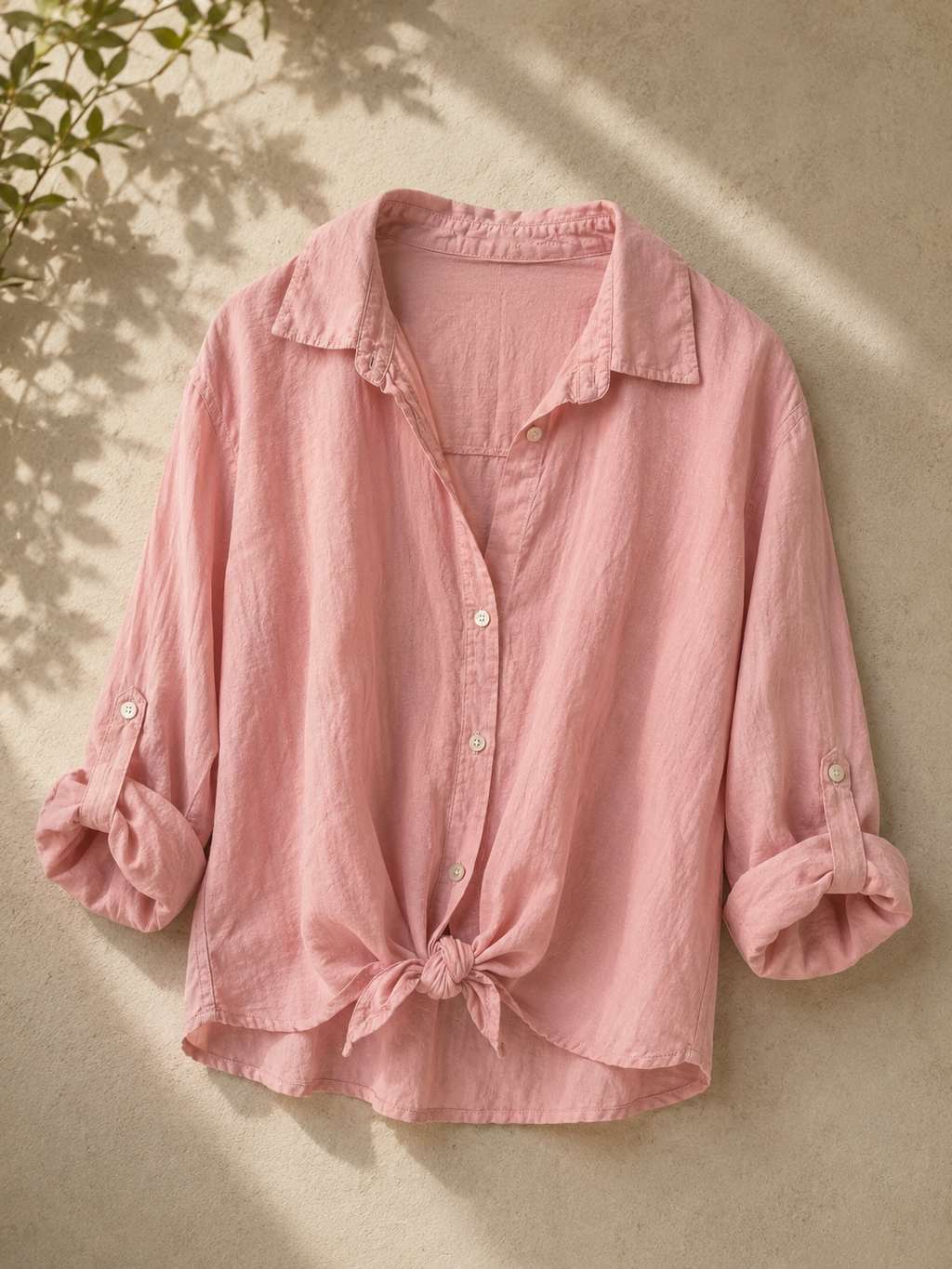 Camicia di cotone colletto con nodino rosa