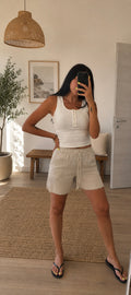Shorts lino sfrangiato