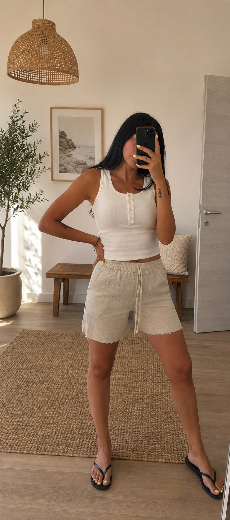 Shorts lino sfrangiato
