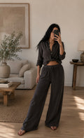 Pantalone lino largo con coulisse