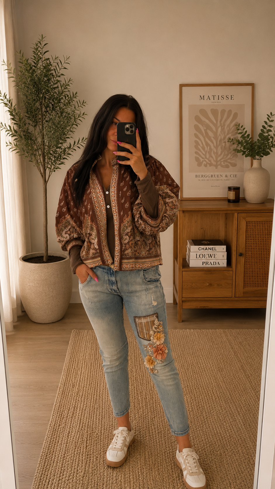 Giacca bomber etnico cammello