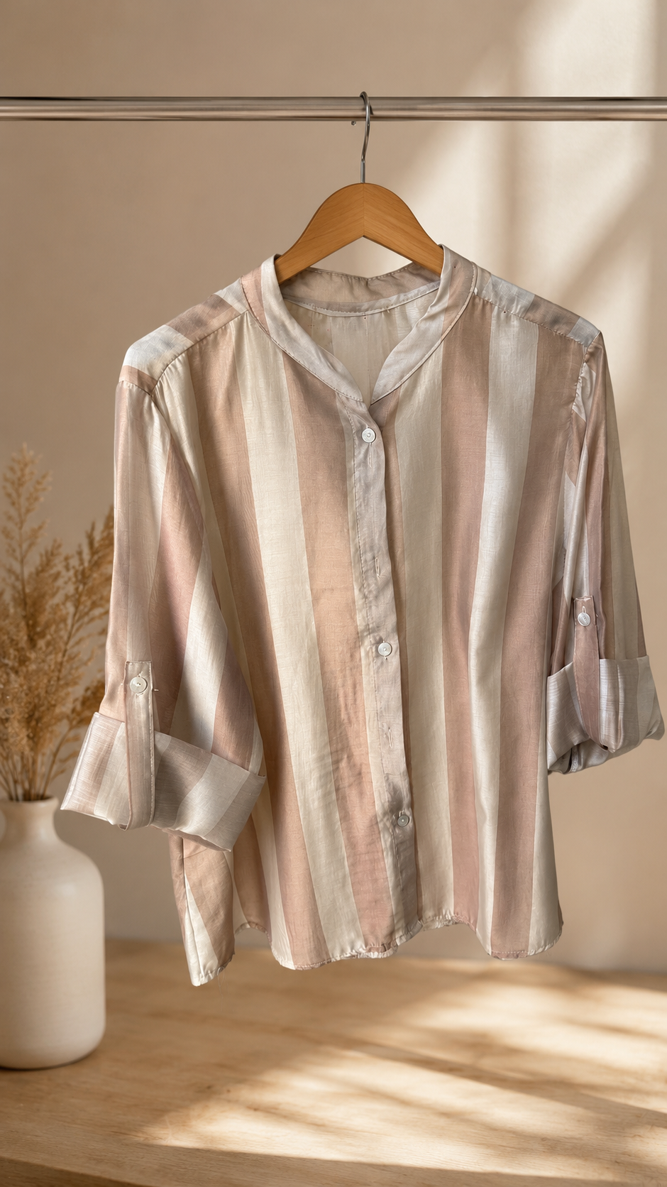 Camicia a righe panna beige