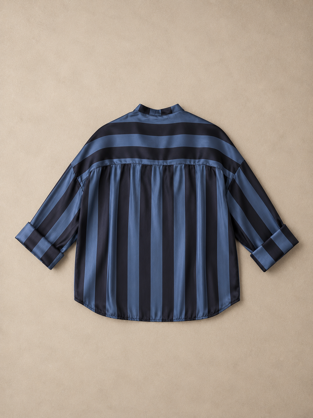 Camicia a righe con nodino davanti celeste marrone