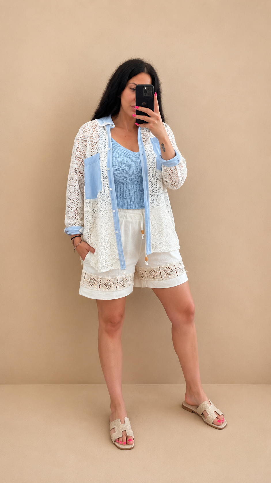Camicia in pizzo con tasche