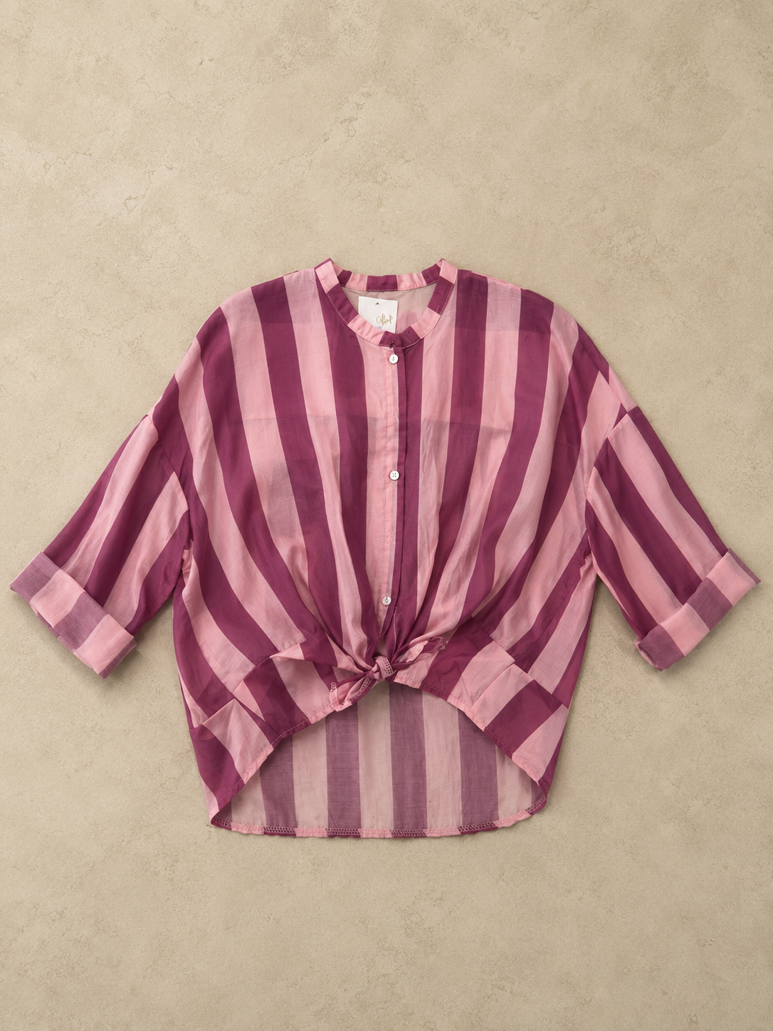 Camicia righe con nodino fucsia
