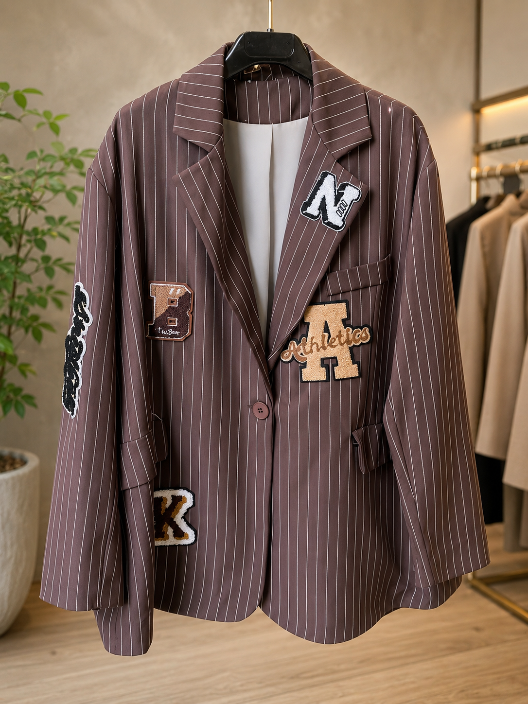 Blazer gessato marrone