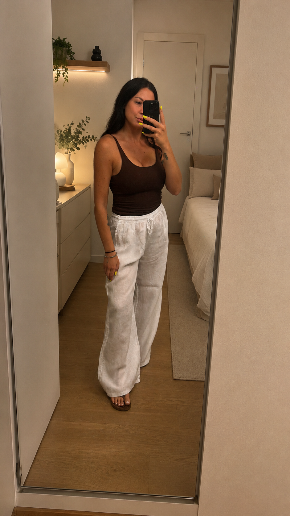 Pantalone largo Lino bianco