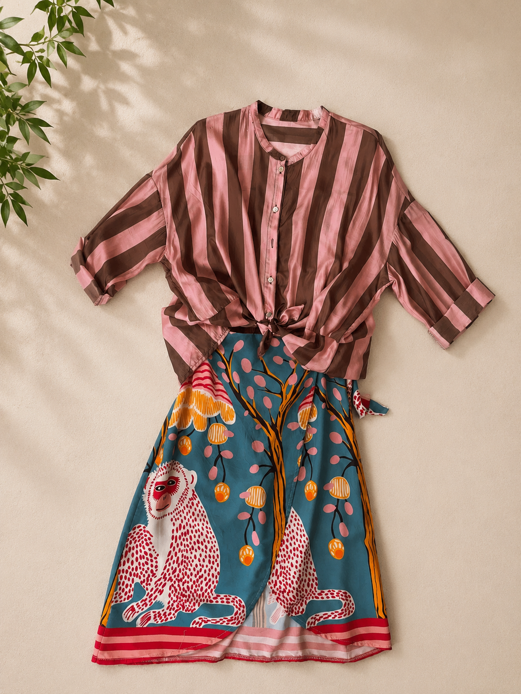 Camicia a righe con nodino pink