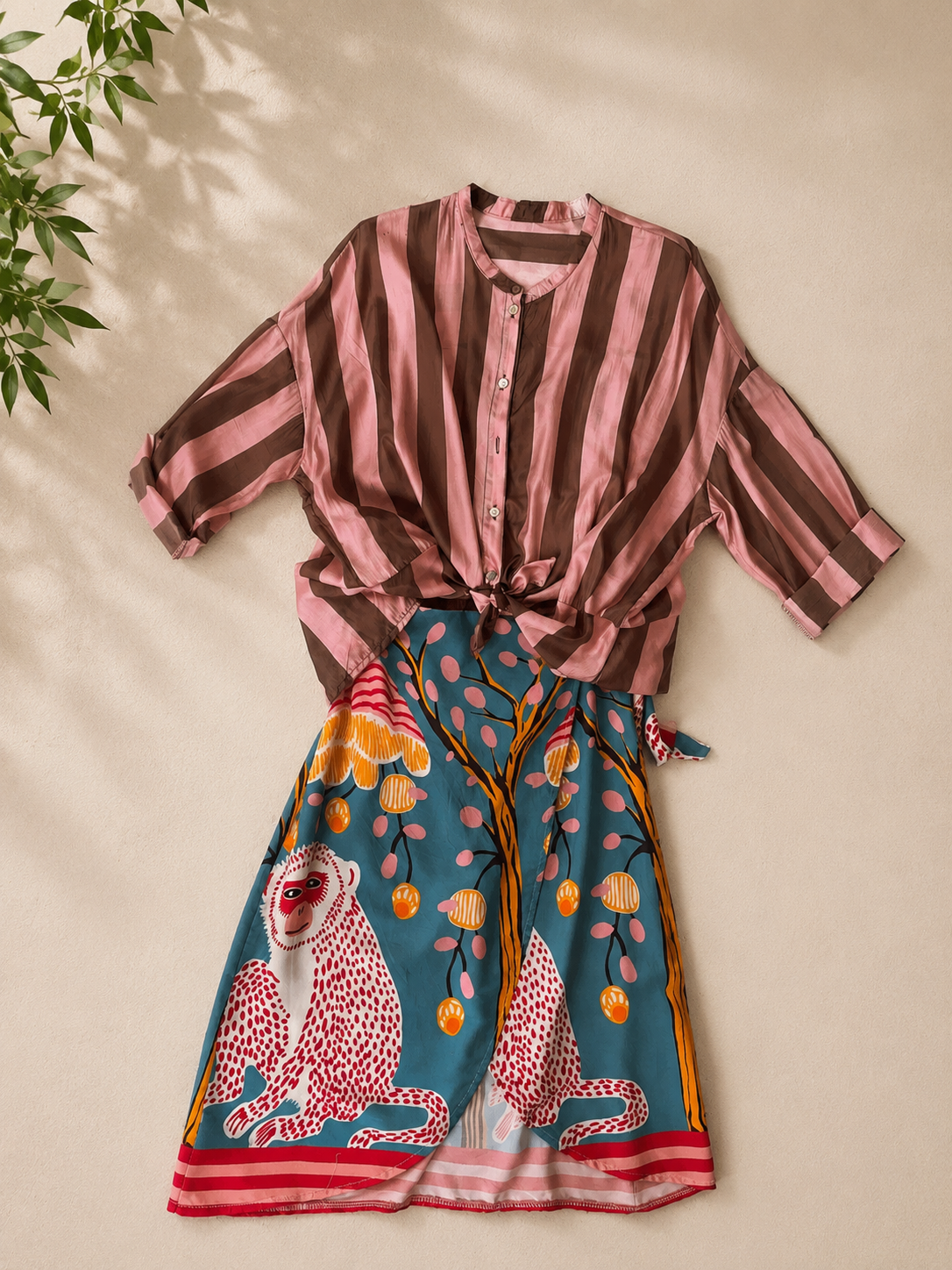 Camicia a righe con nodino pink