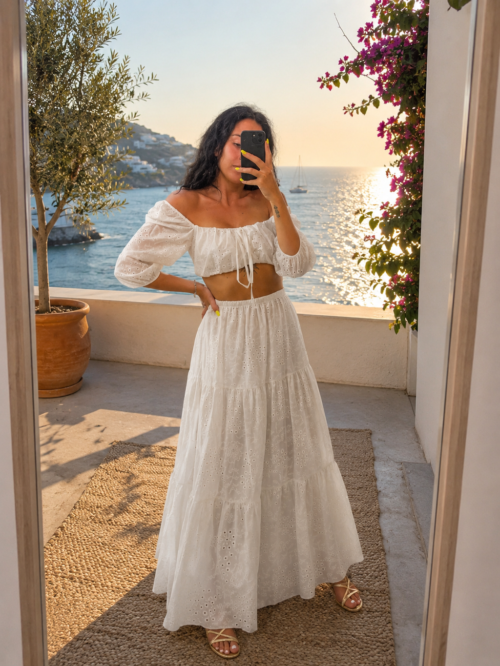 Coordinato top+gonna lunga sangallo