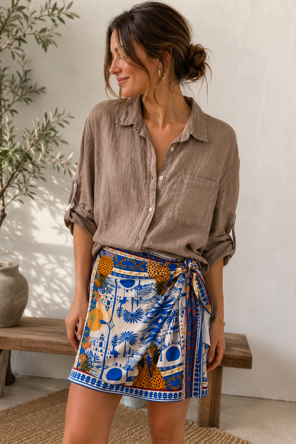 Camicia di lino con taschino corta