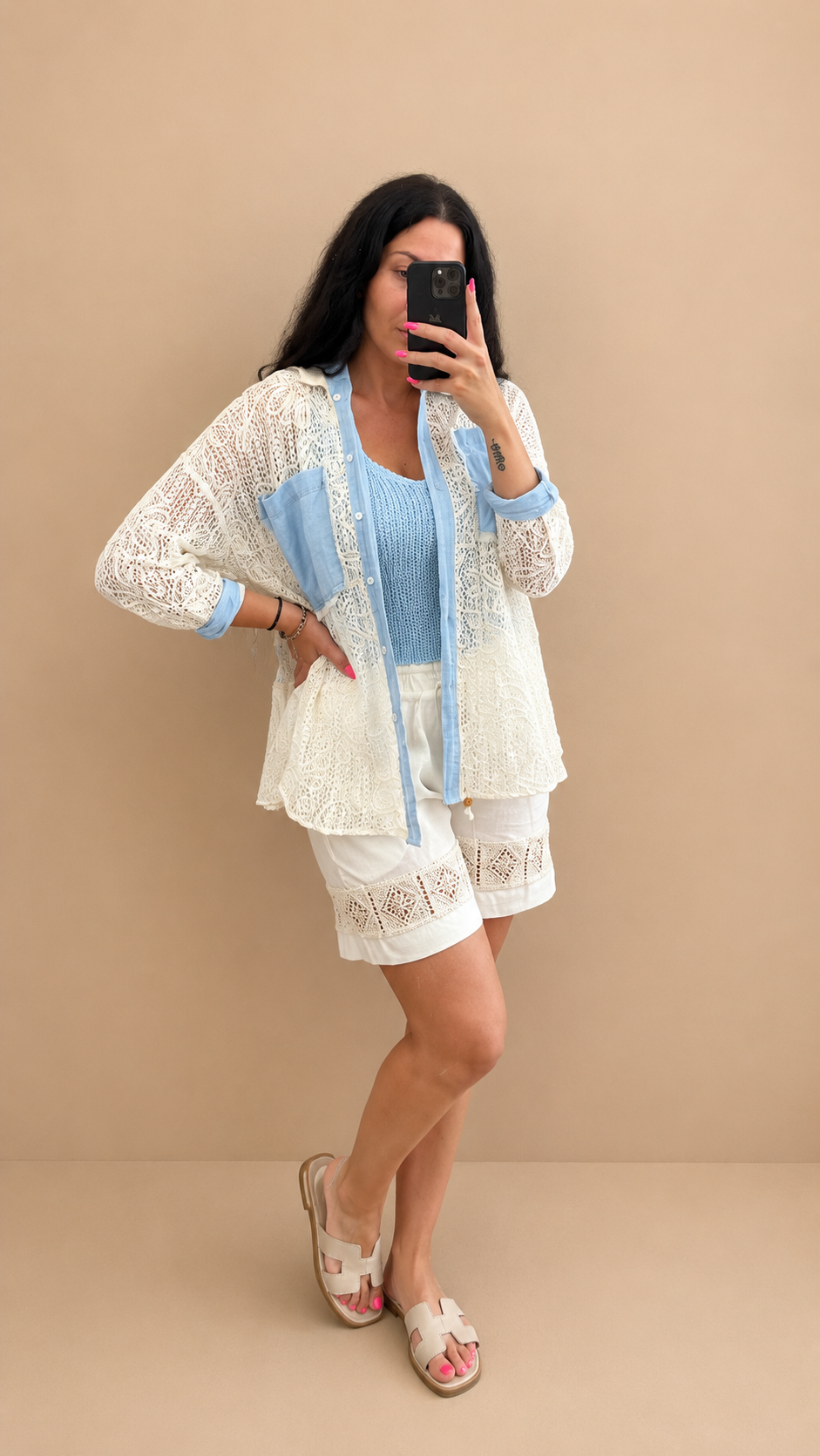 Camicia in pizzo con tasche