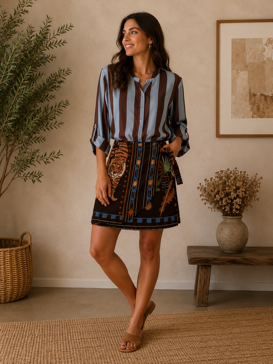 Camicia a righe marrone