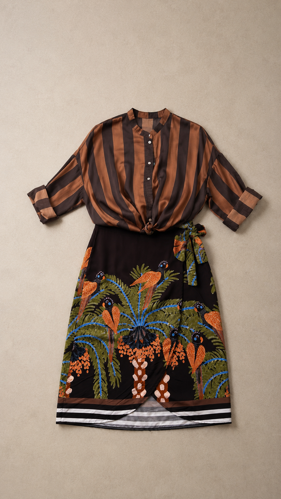 Camicia a righe con nodino marrone  e ruggine