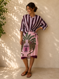 Camicia a righe con nodino bordeaux e rosa
