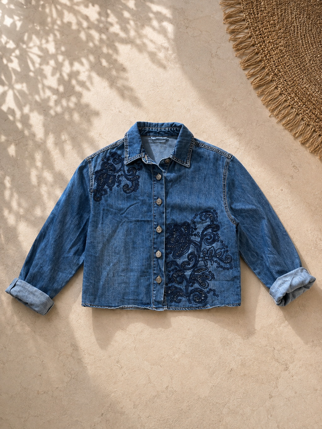 Giacca Jeans Ricamo Blu