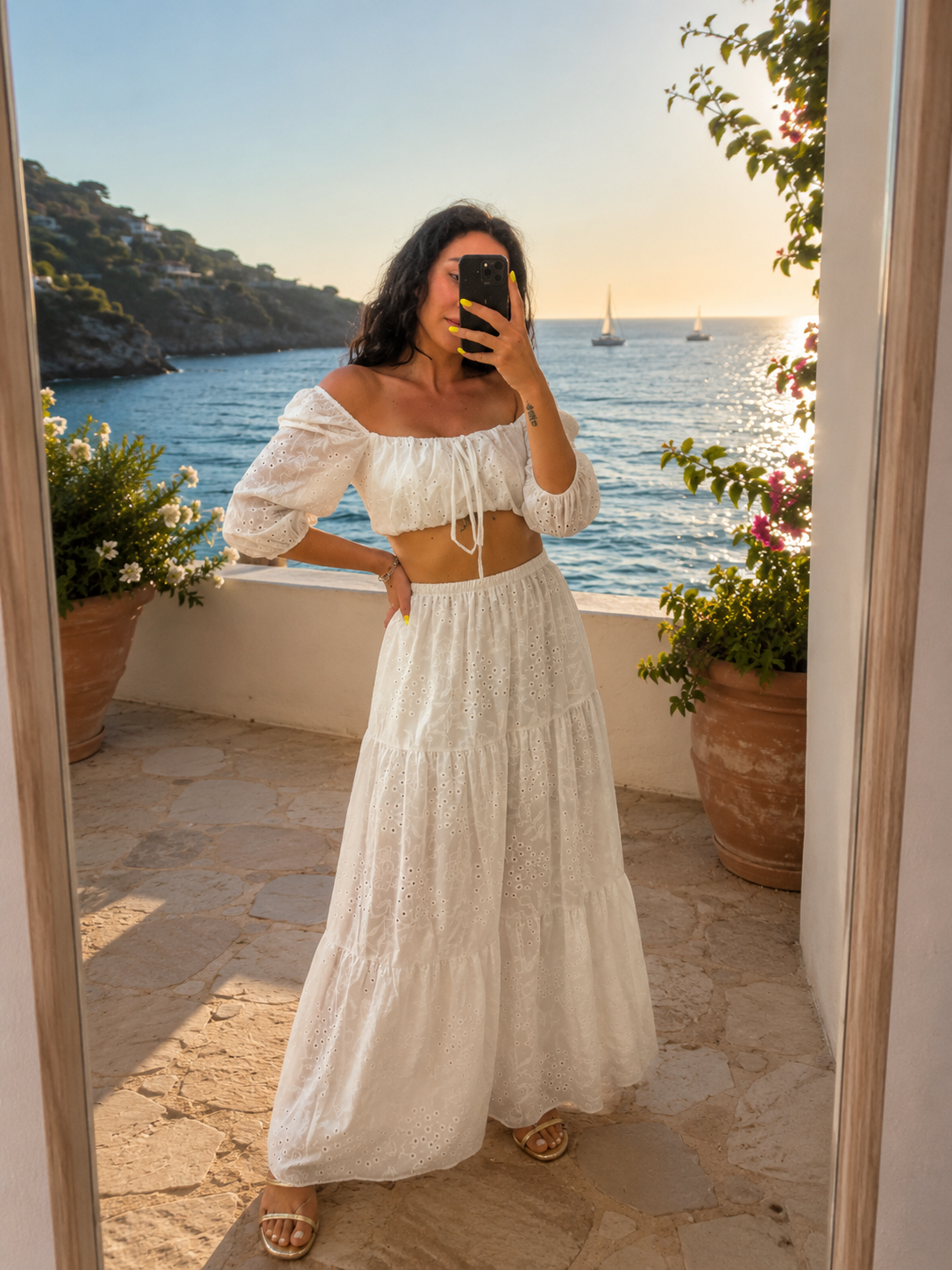Coordinato top+gonna lunga sangallo