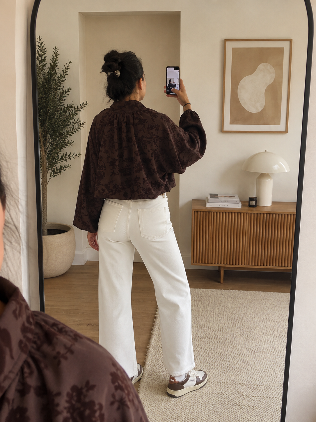 Bomber cropped jacquard floreale marrone