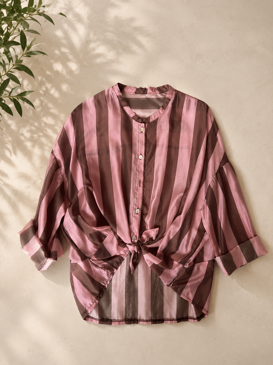 Camicia a righe con nodino pink