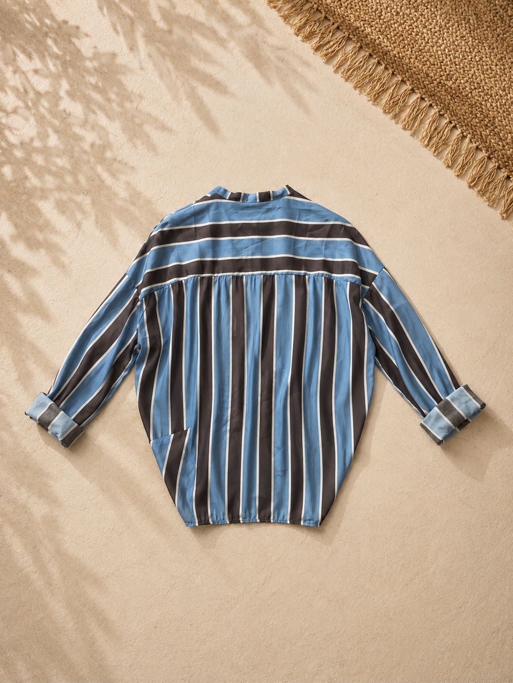 Camicia righe marrone panna celeste