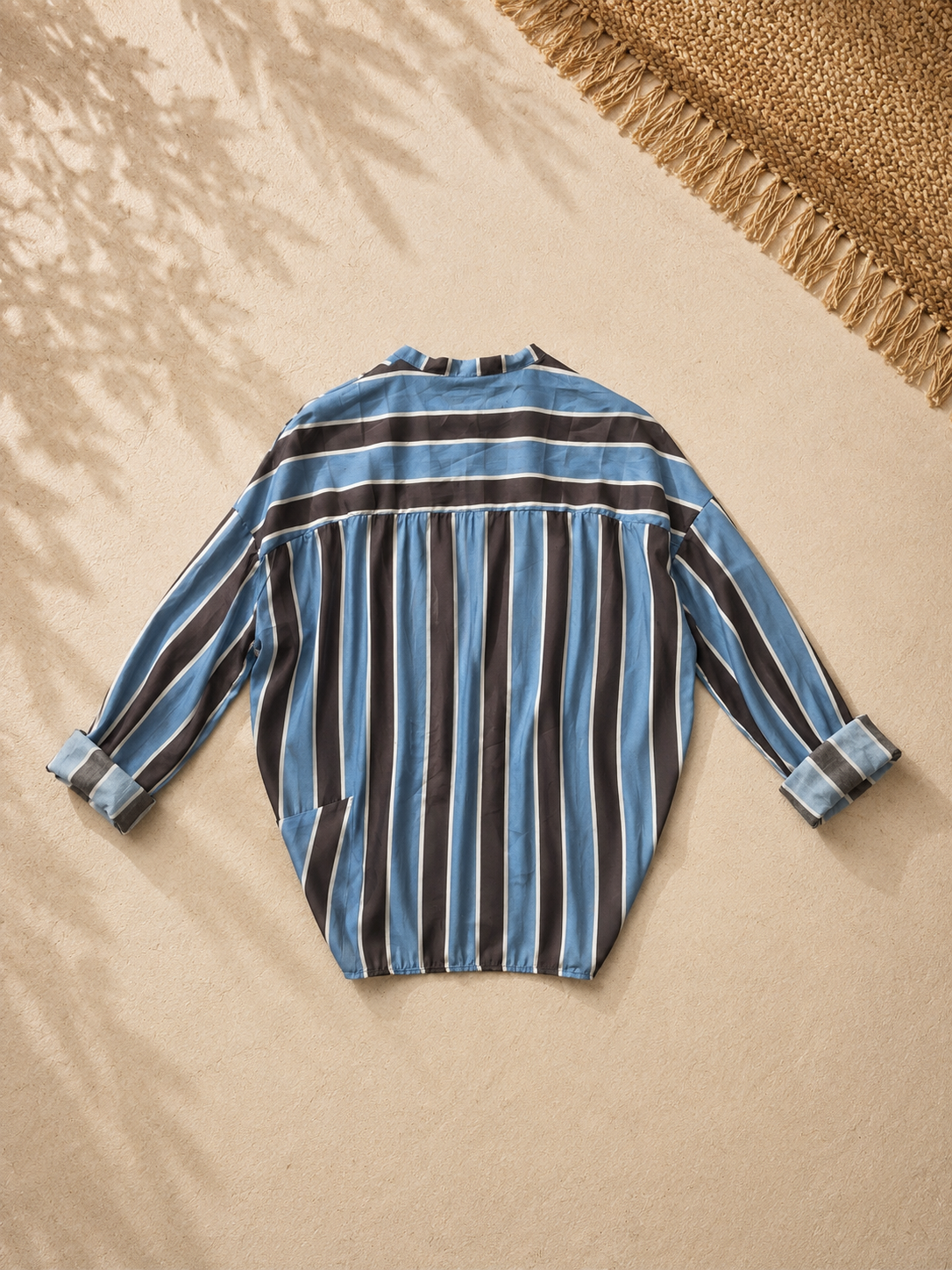 Camicia righe marrone panna celeste
