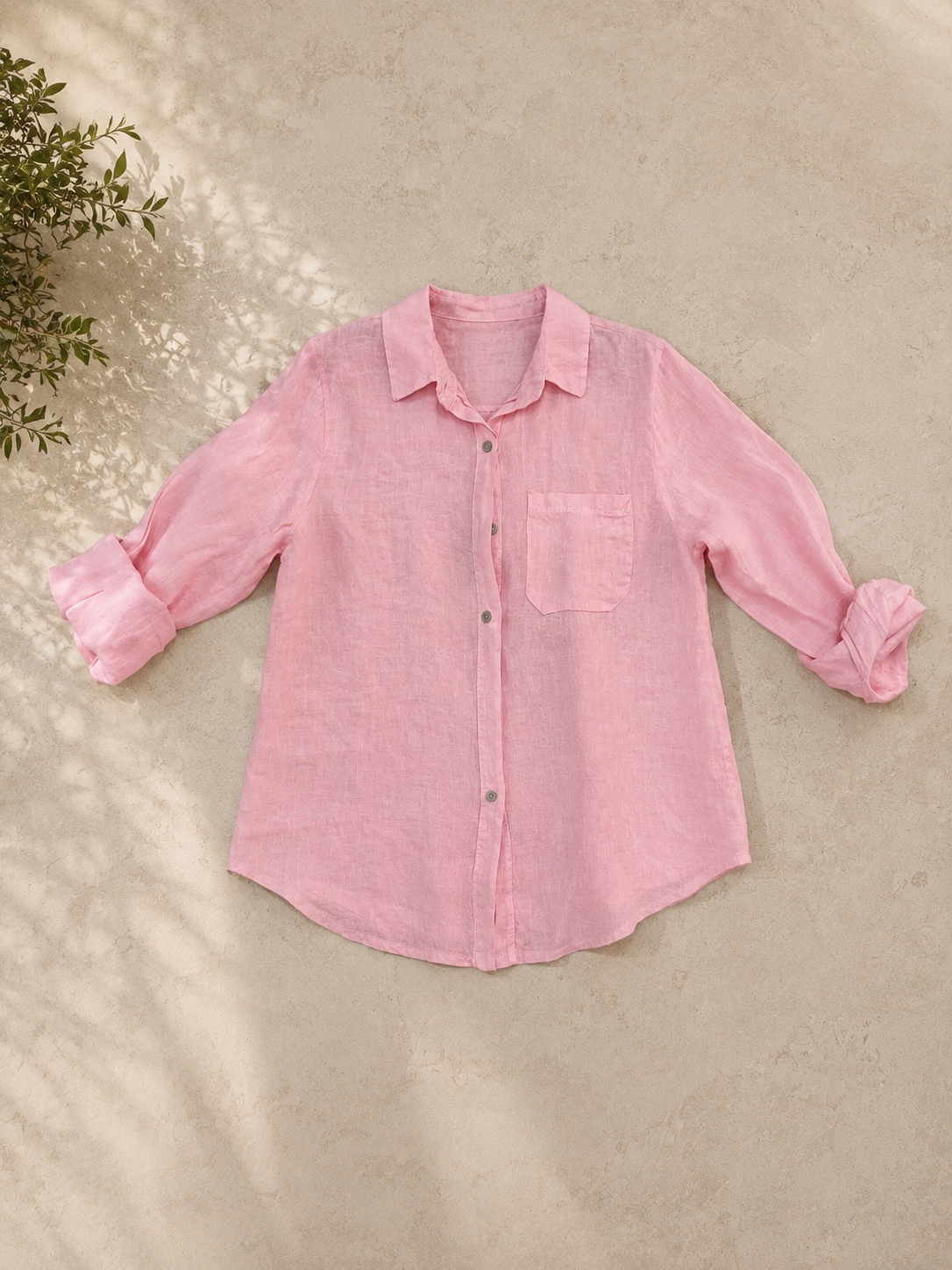 Camicia di lino con 2 tasche rosa