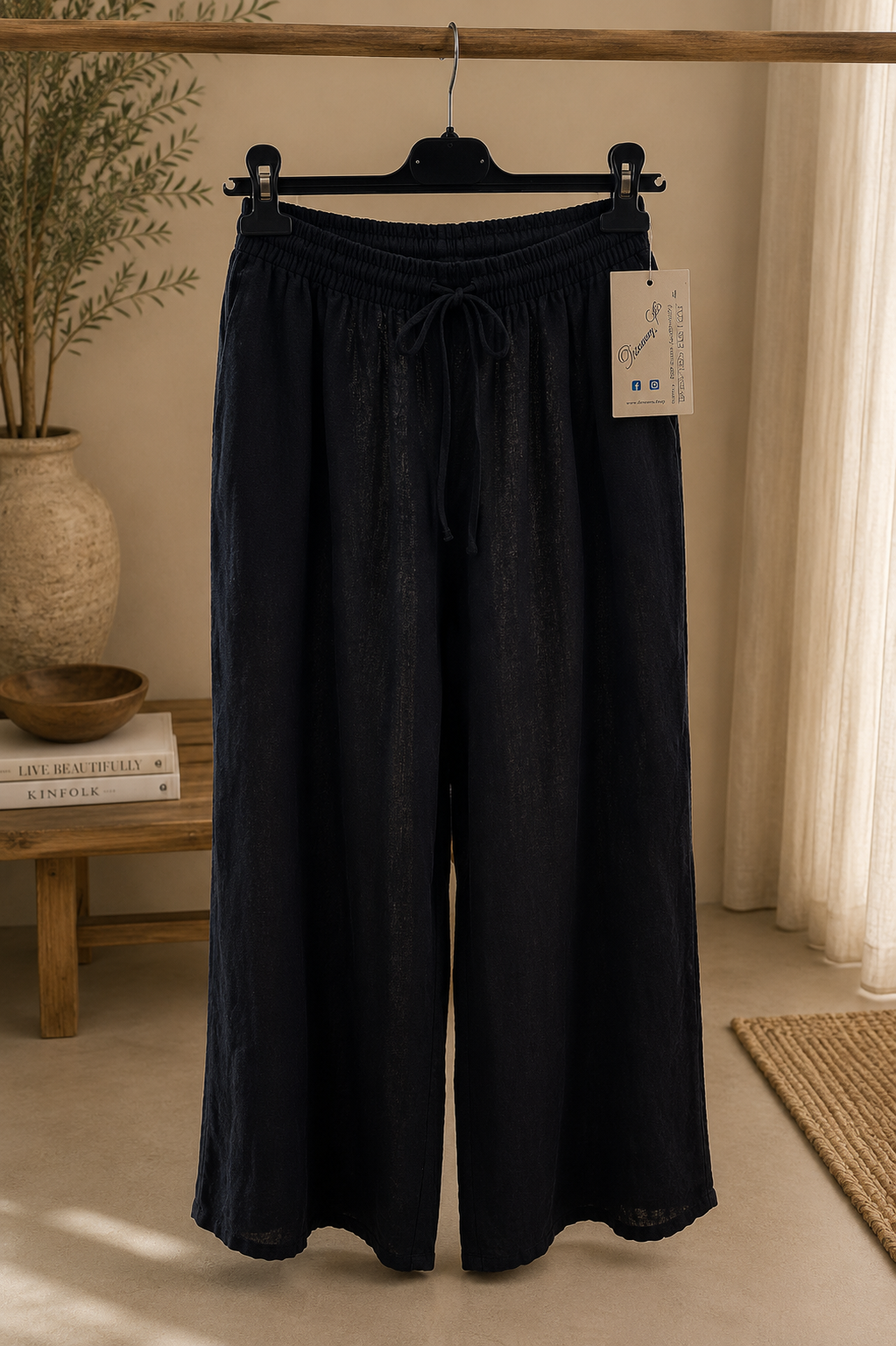 Pantalone lino largo con coulisse