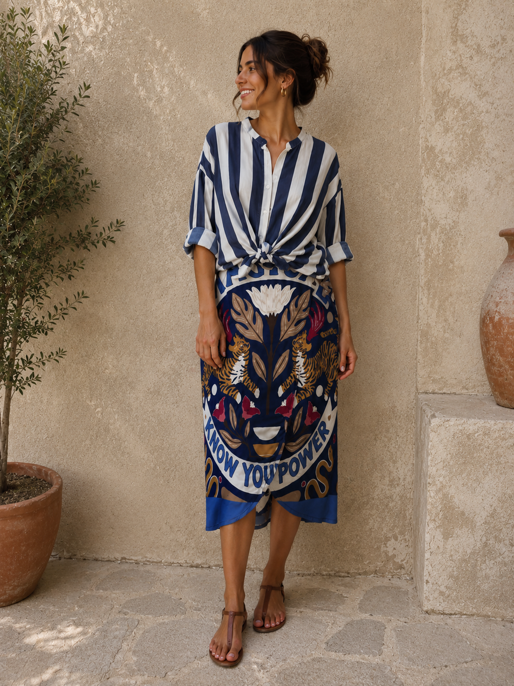 Camicia a righe con nodino blu