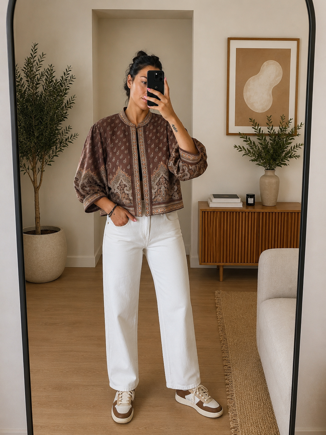 Giacca bomber etnico cammello