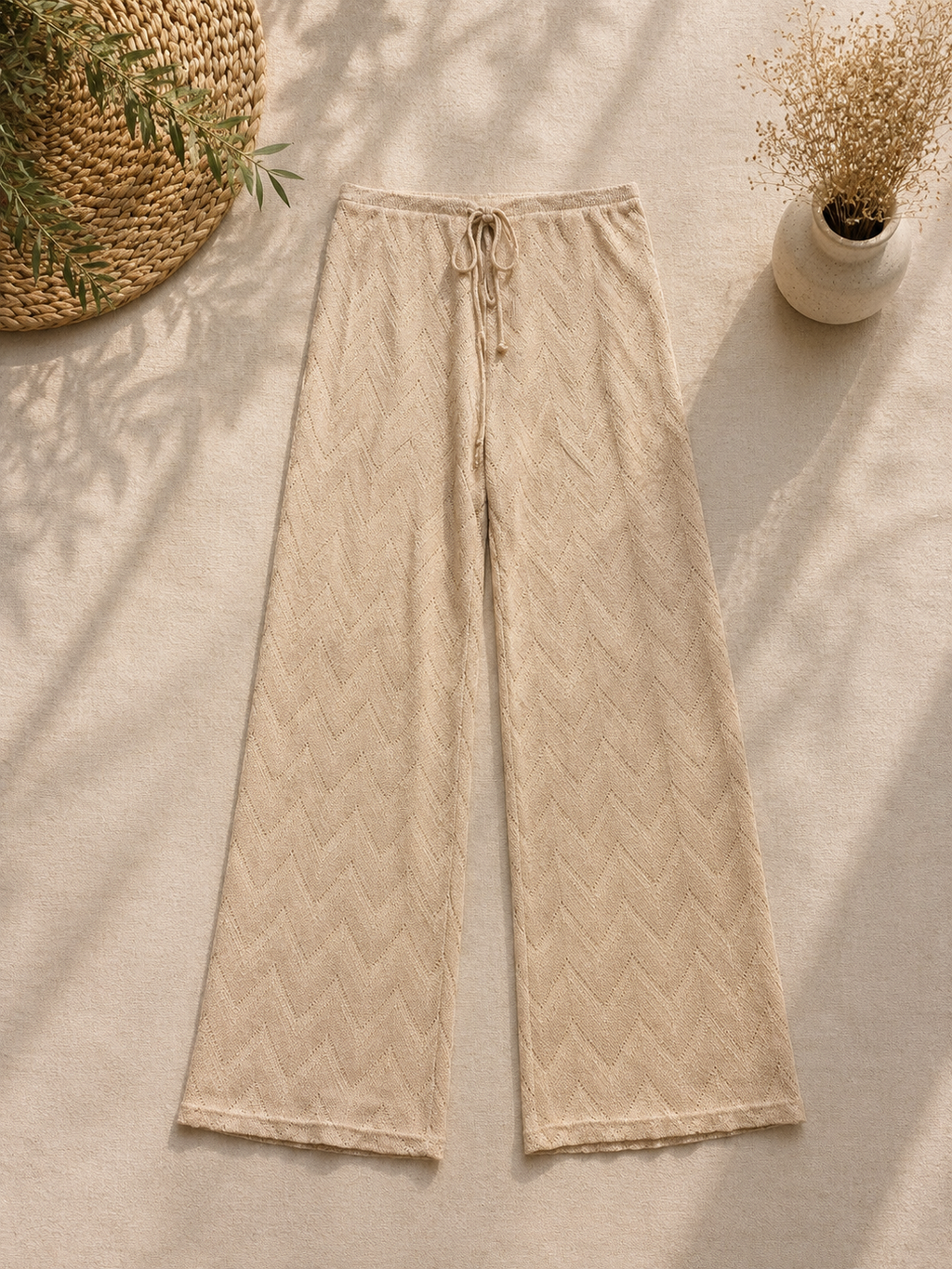 Pantalone palazzo in lurex beige