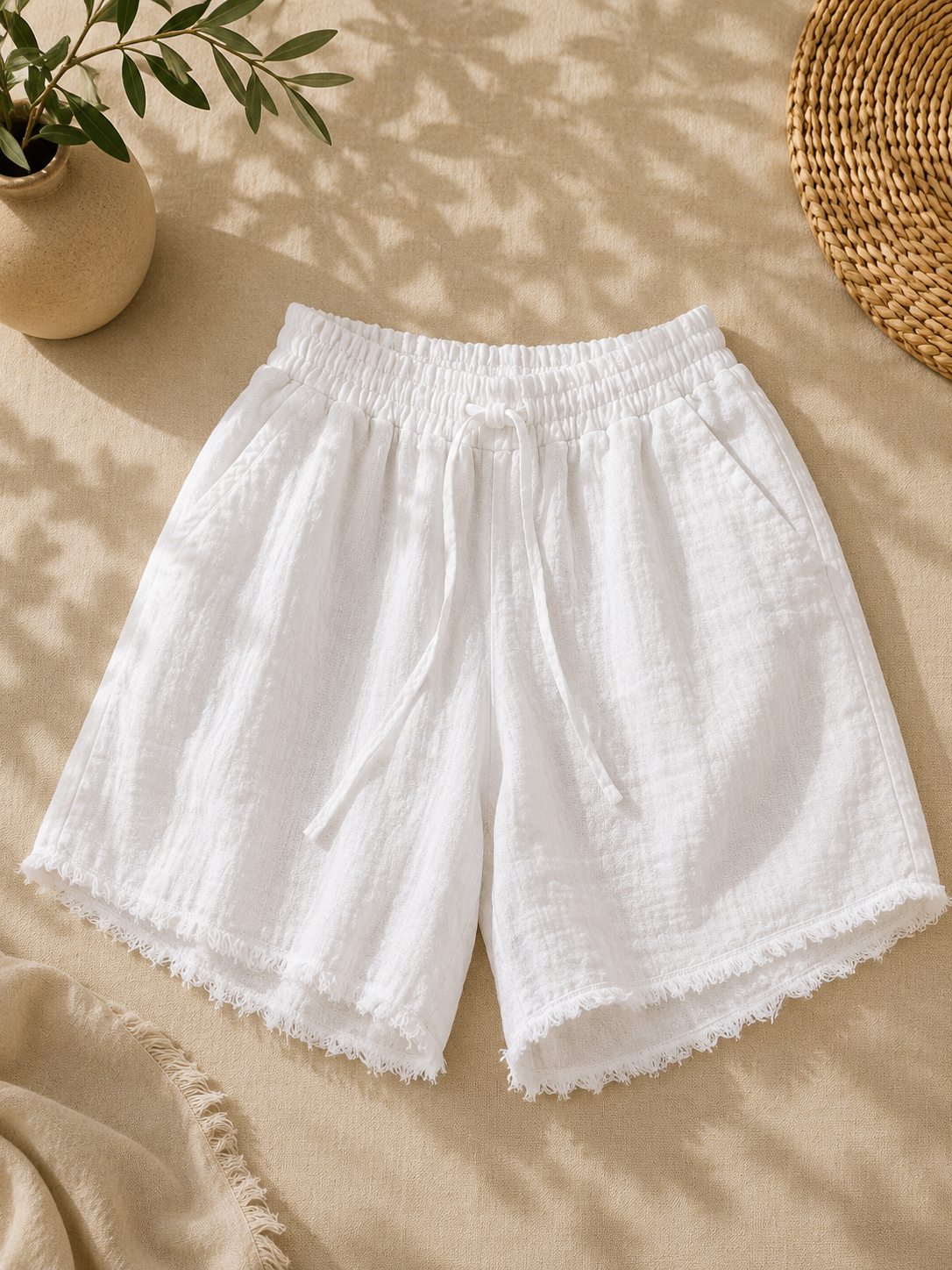 Shorts lino sfrangiato