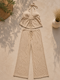 Pantalone palazzo in lurex beige