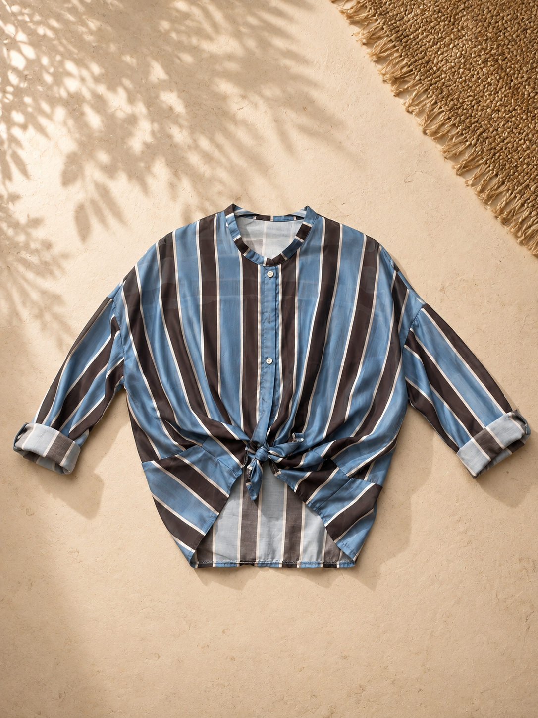 Camicia righe marrone panna celeste