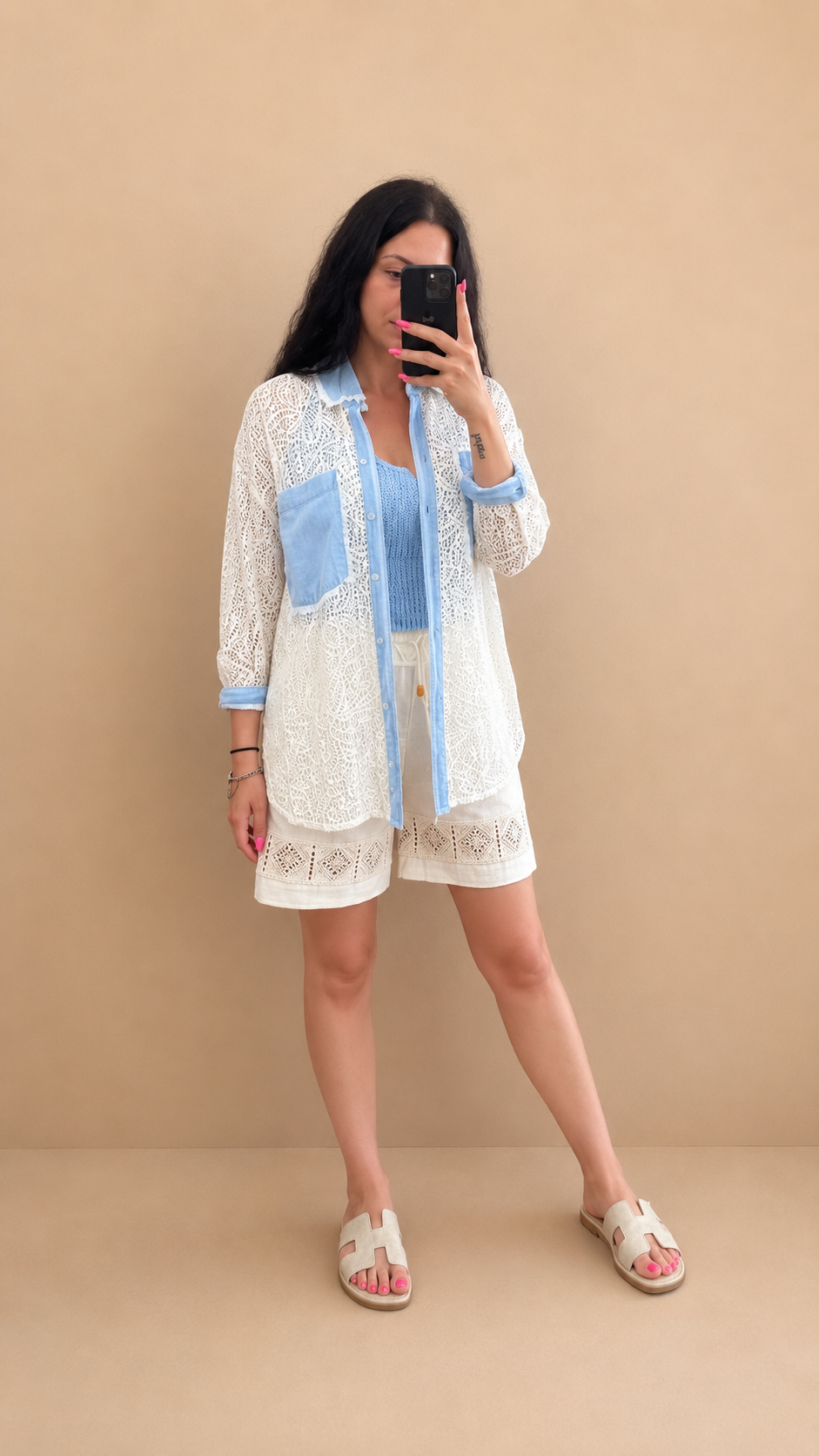 Camicia in pizzo con tasche