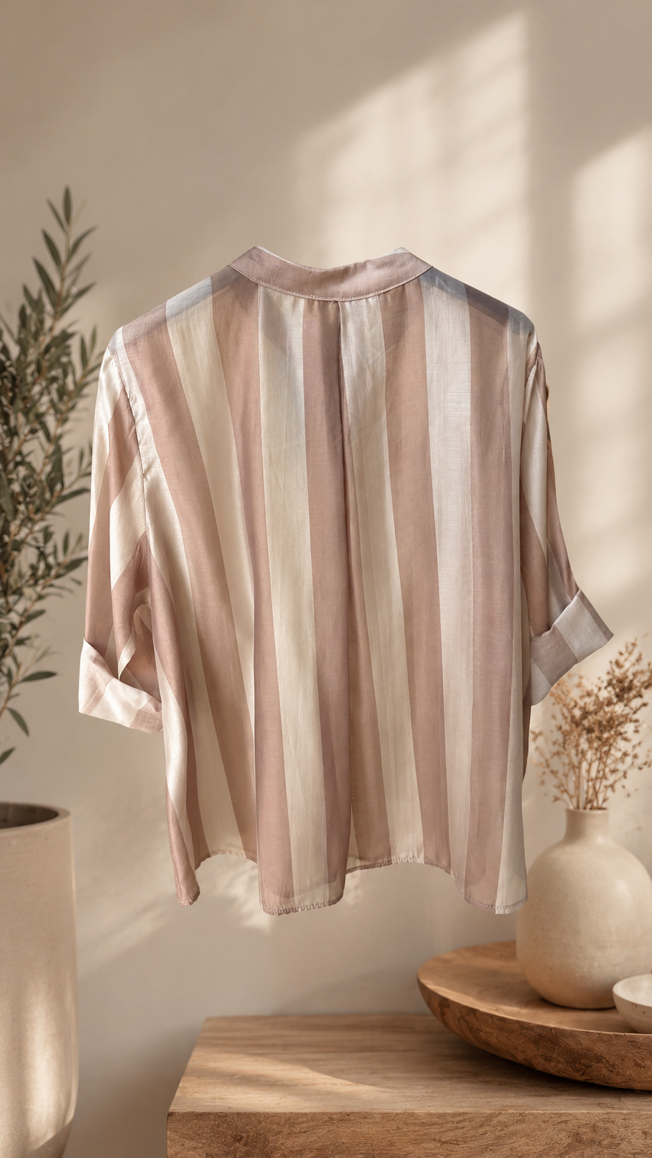 Camicia a righe panna beige
