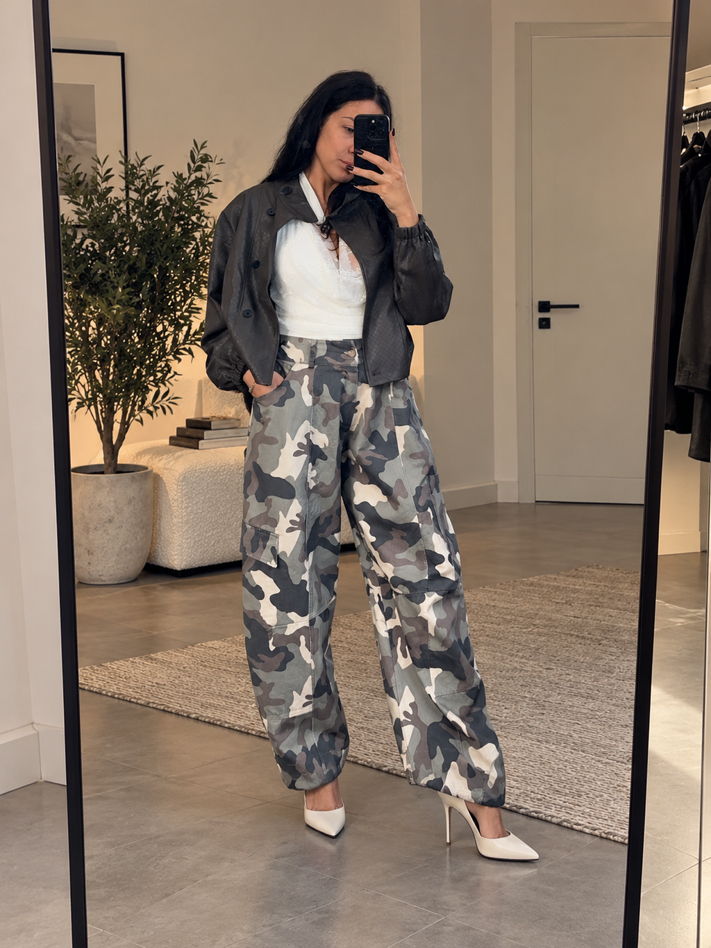 Pantalone cardo wide leg camouflage