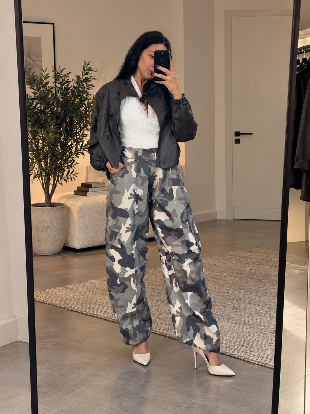 Pantalone cardo wide leg camouflage