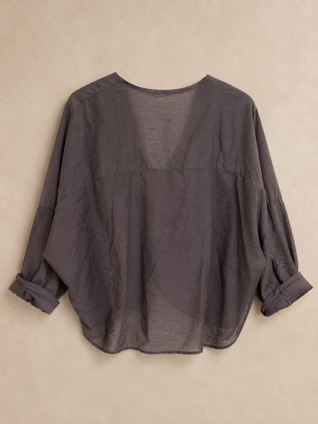 Camicia di cotone collo coreana con nodino marrone